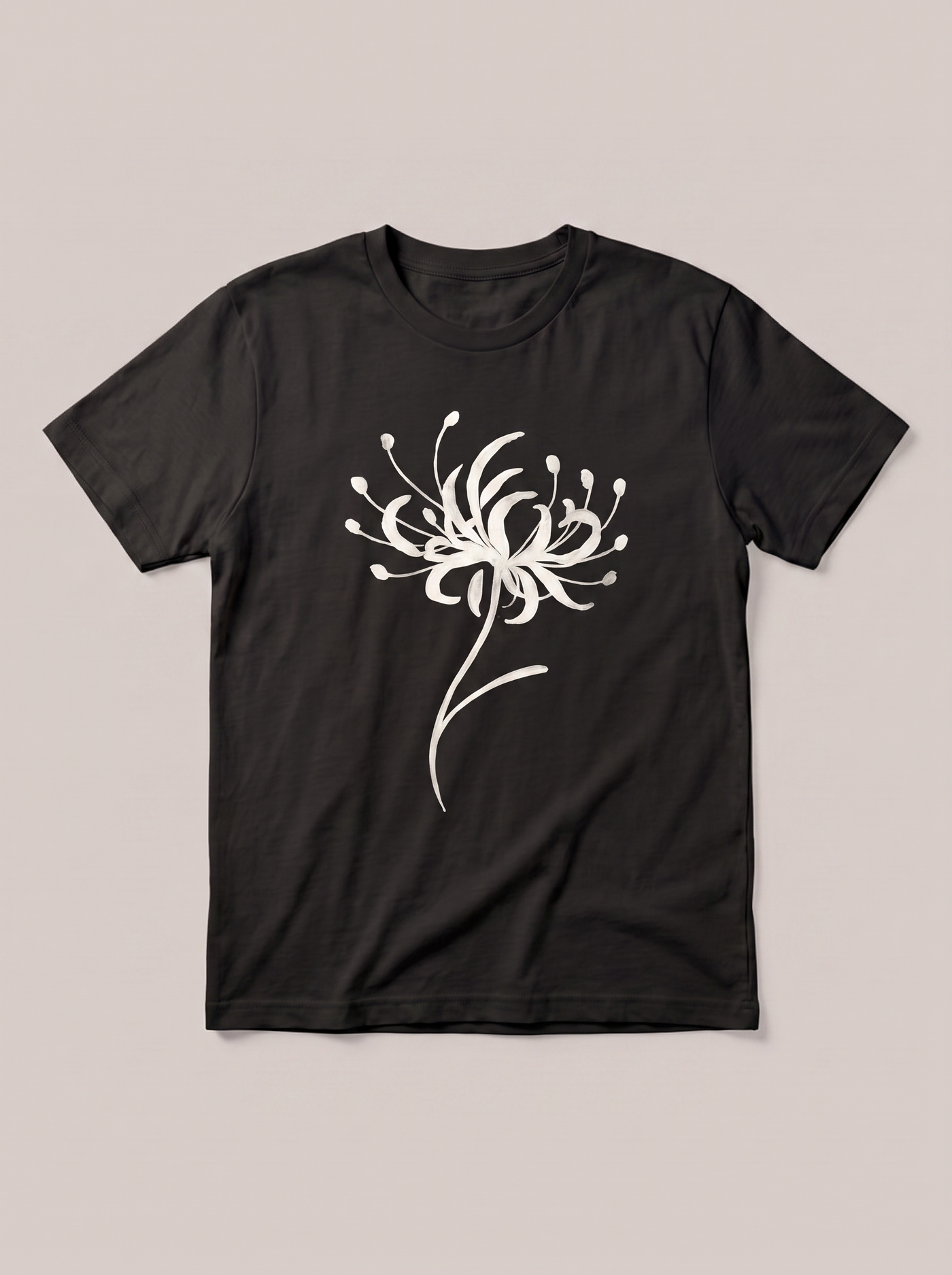 Red Spider Lily Nature White T-Shirt - Black Shirt / White Design hand-painted flat-lay replacement