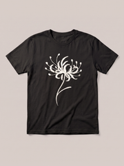 Red Spider Lily Nature White T-Shirt - Black Shirt / White Design hand-painted flat-lay replacement