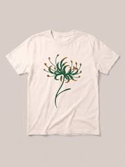 Red Spider Lily Nature White T-Shirt - Off-White Shirt / Color Theory Design hand-painted flat-lay replacement
