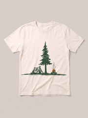 Campfire Pine Nature White T-Shirt - Off-White Shirt / Color Theory Design hand-painted flat-lay replacement
