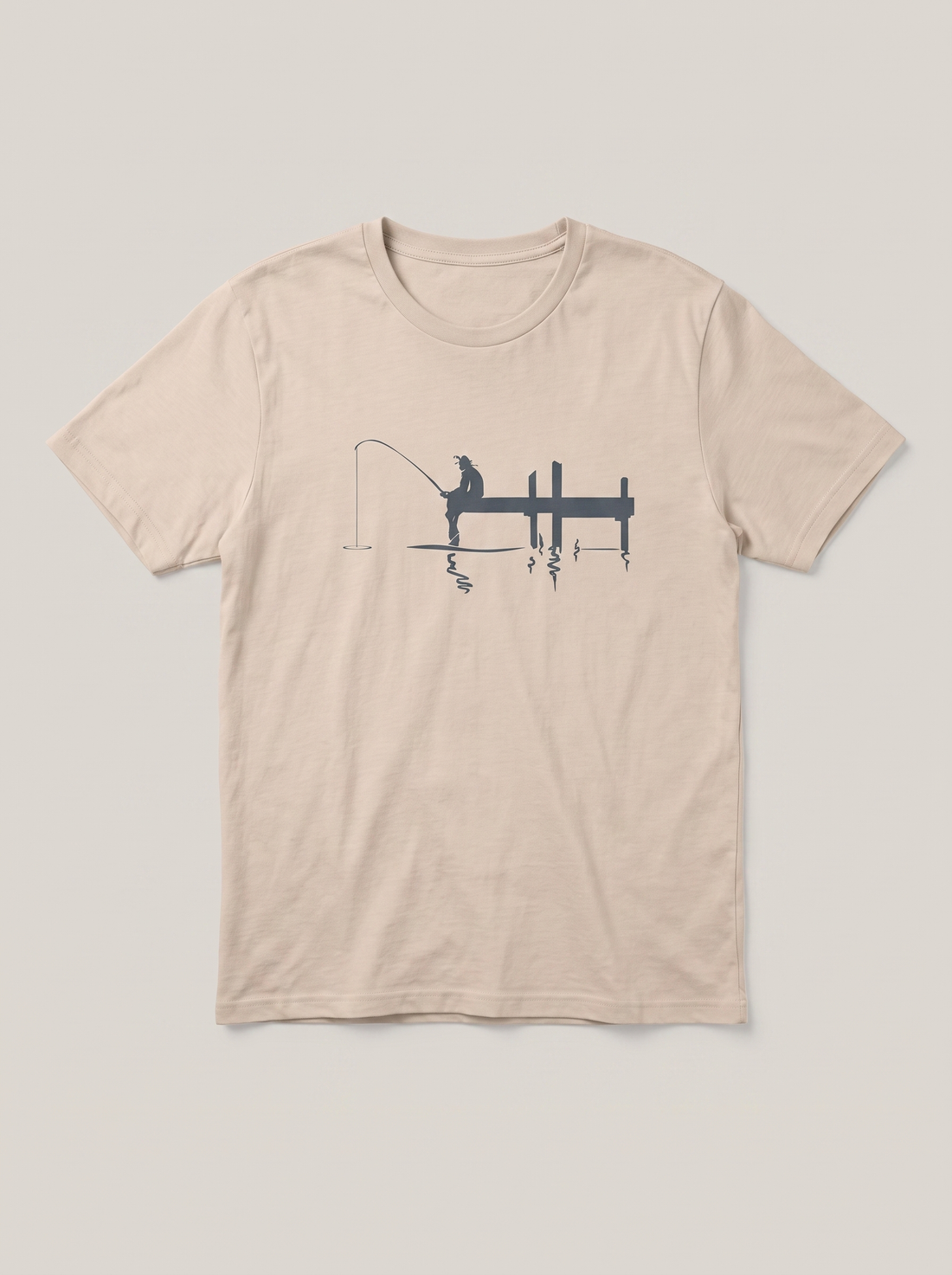 Fishing Dock Nature Beige T-Shirt - Charcoal variant product mockup