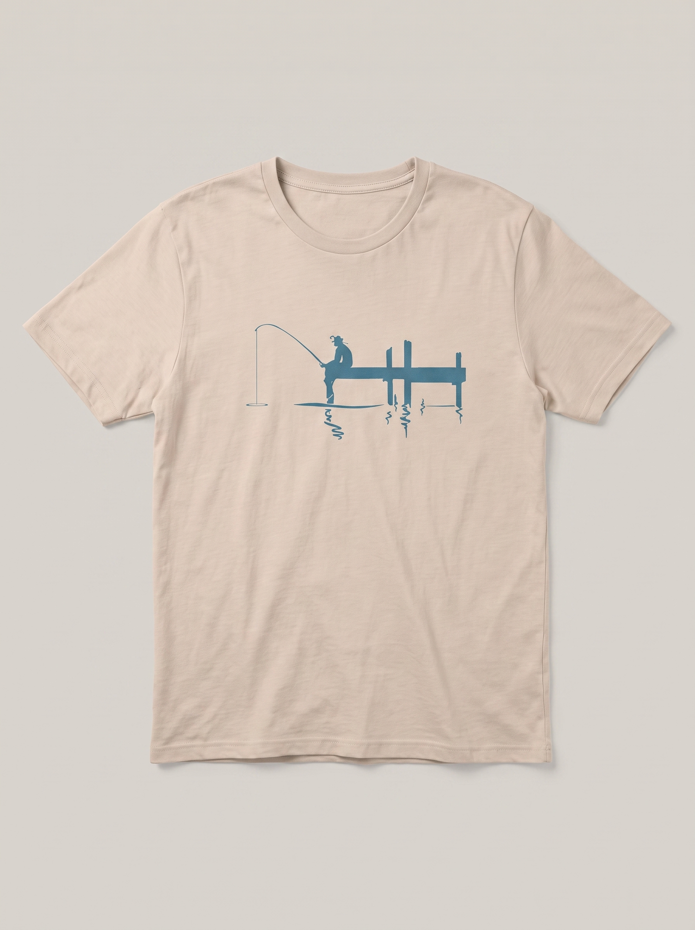 Fishing Dock Nature Beige T-Shirt - Lake Blue variant product mockup