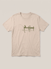 Fishing Dock Nature Beige T-Shirt - Olive Green variant product mockup