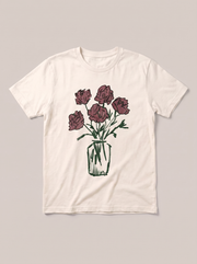 Flower Vase Sketch T-Shirt - Off-White Shirt / Color Theory Design hand-painted flat-lay mockup