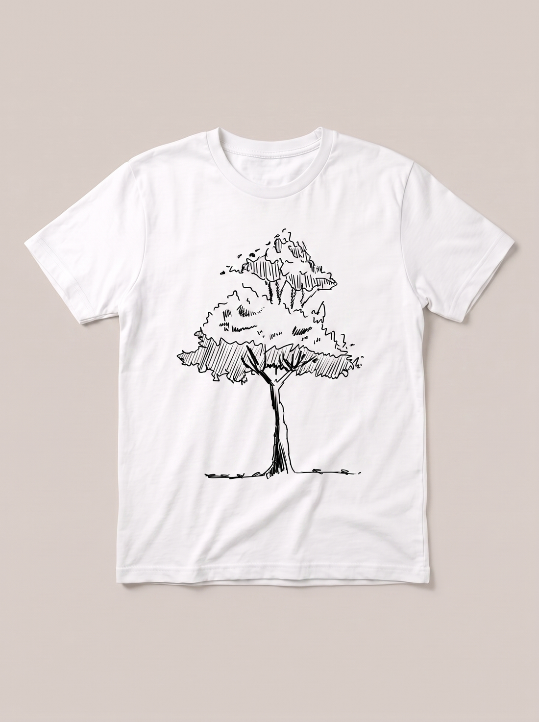 Lone Tree Nature T-Shirt - White Shirt / Black Design hand-painted flat-lay mockup