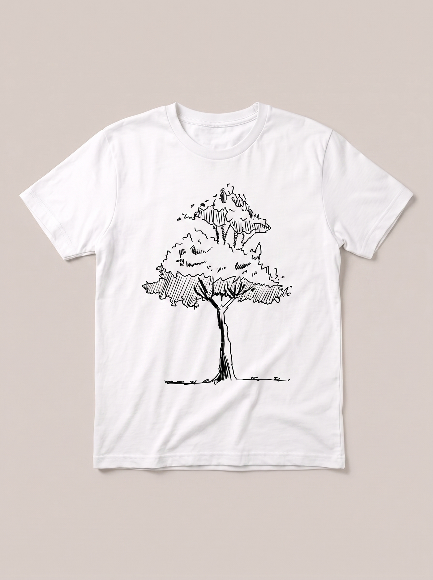 Lone Tree Nature T-Shirt - White Shirt / Black Design hand-painted flat-lay mockup
