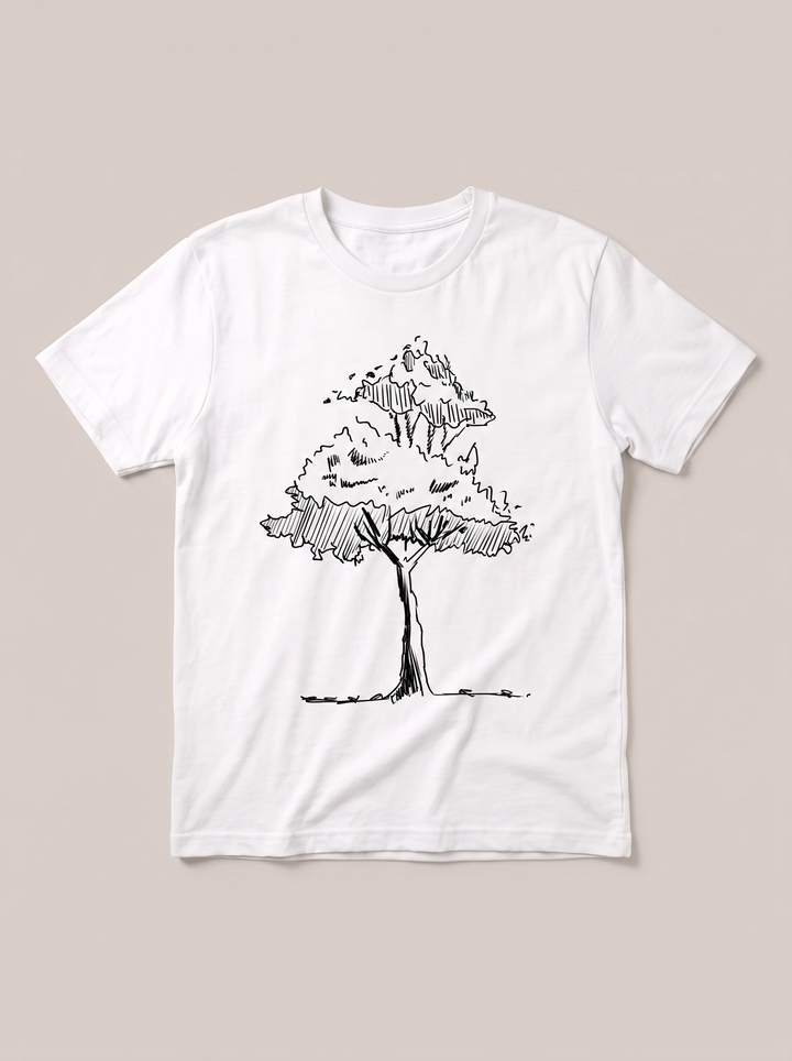 Lone Tree Nature T-Shirt - White Shirt / Black Design hand-painted flat-lay mockup