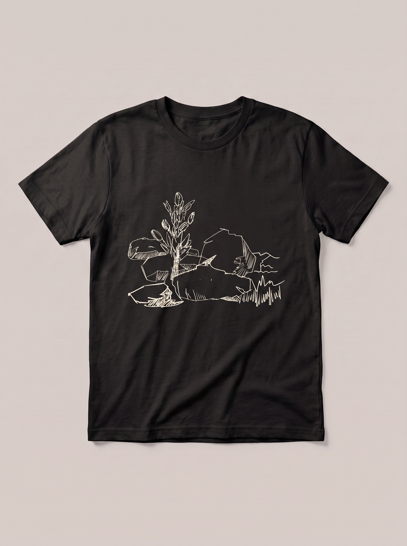 Marsh Grass Landscape T-Shirt - Black Shirt / White Design hand-painted flat-lay mockup
