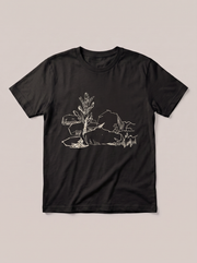 Marsh Grass Landscape T-Shirt - Black Shirt / White Design hand-painted flat-lay mockup