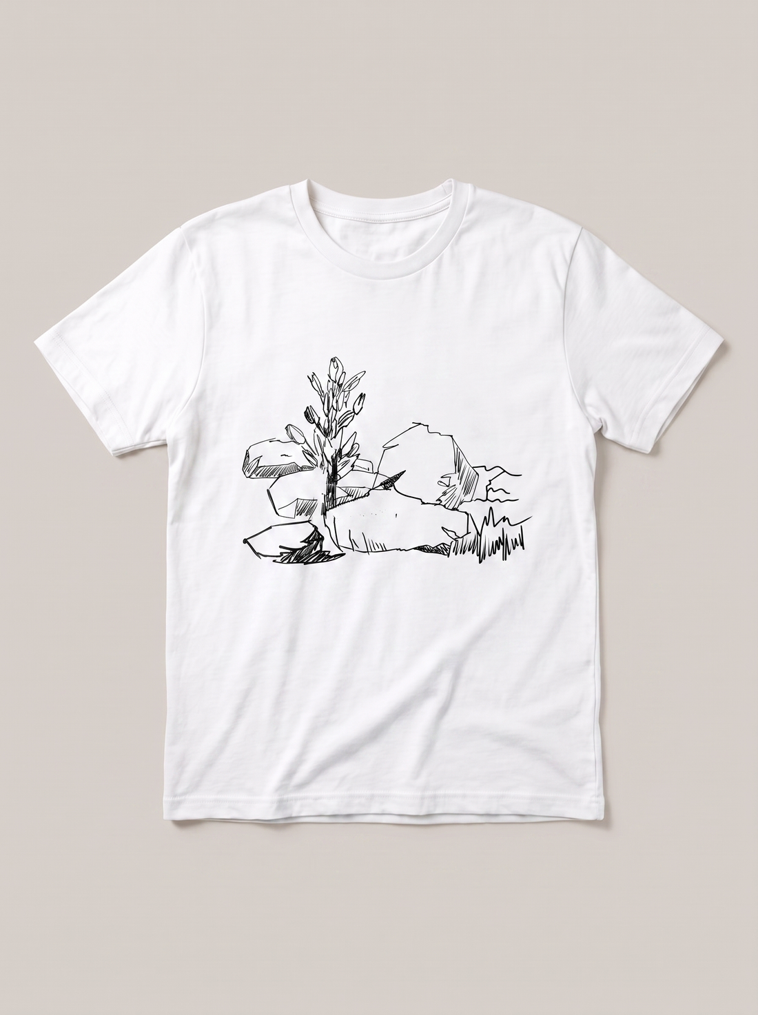 Marsh Grass Landscape T-Shirt - White Shirt / Black Design hand-painted flat-lay mockup