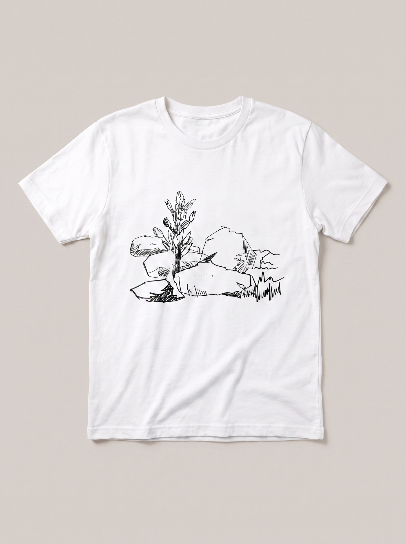 Marsh Grass Landscape T-Shirt - White Shirt / Black Design hand-painted flat-lay mockup