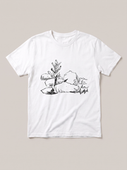 Marsh Grass Landscape T-Shirt - White Shirt / Black Design hand-painted flat-lay mockup