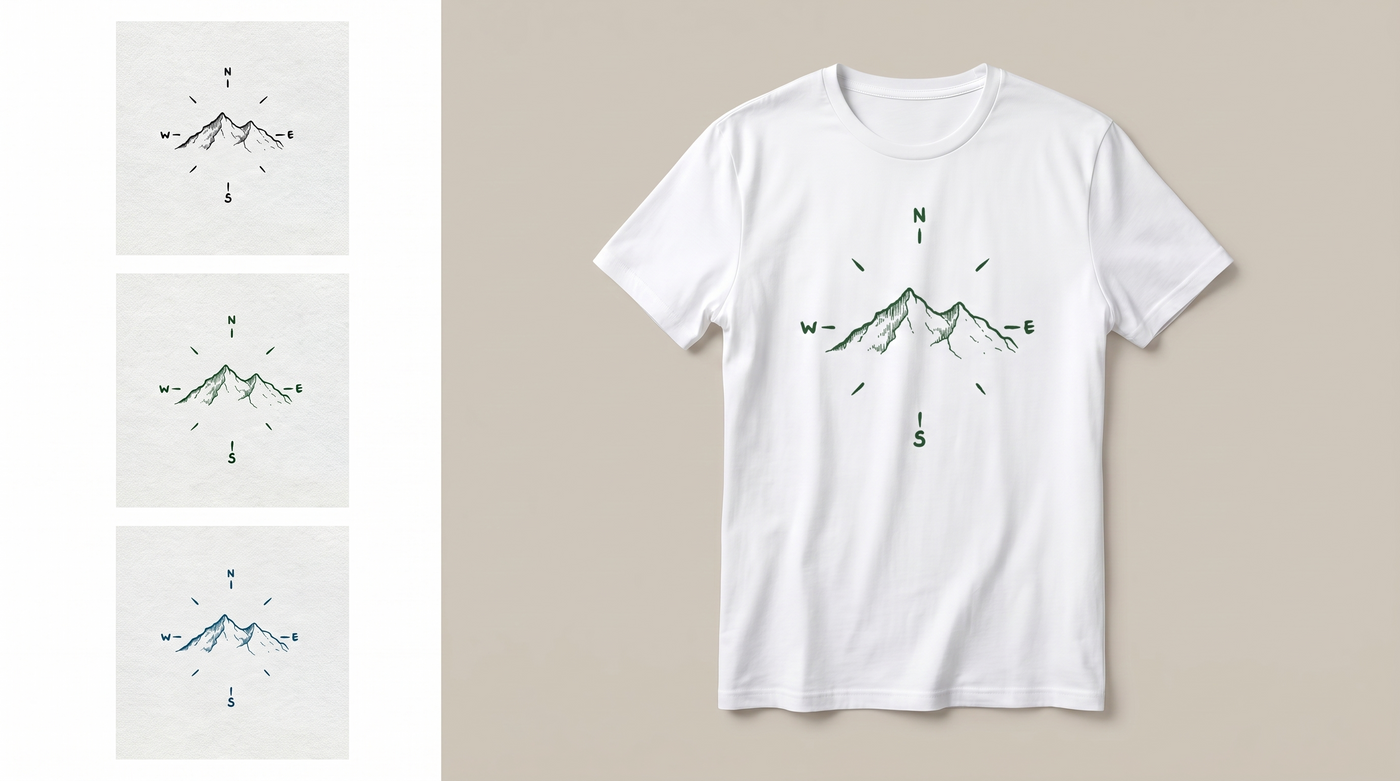 RUAH generated mockup - Mountain Compass Nature White T-Shirt