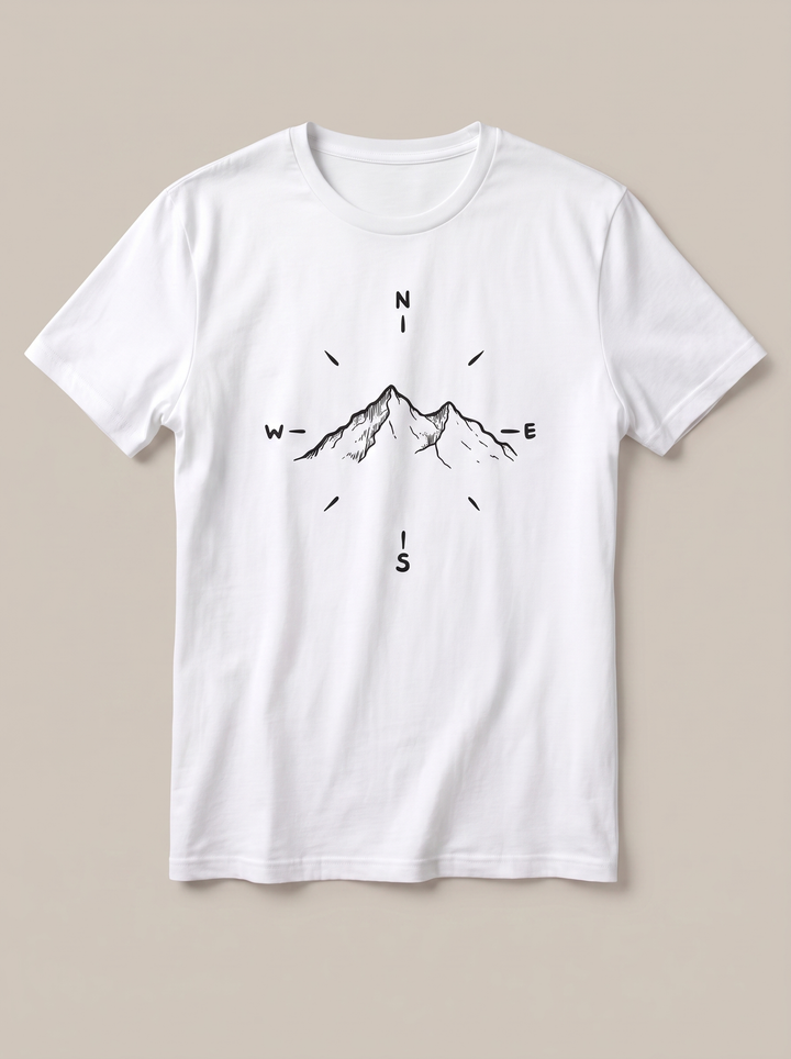 Mountain Compass Nature White T-Shirt - Classic Black variant product mockup
