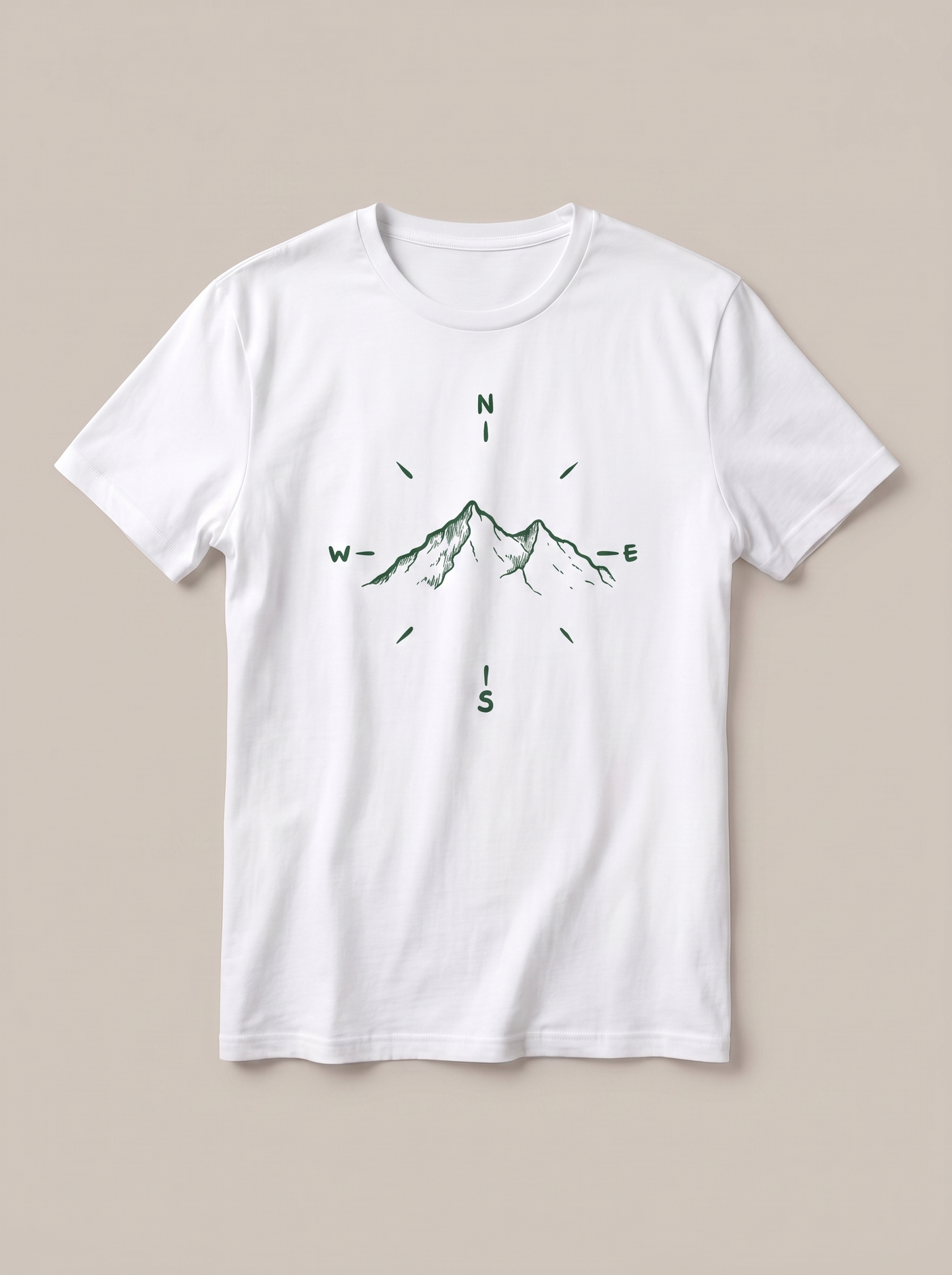 Mountain Compass Nature White T-Shirt - Pine Green variant product mockup