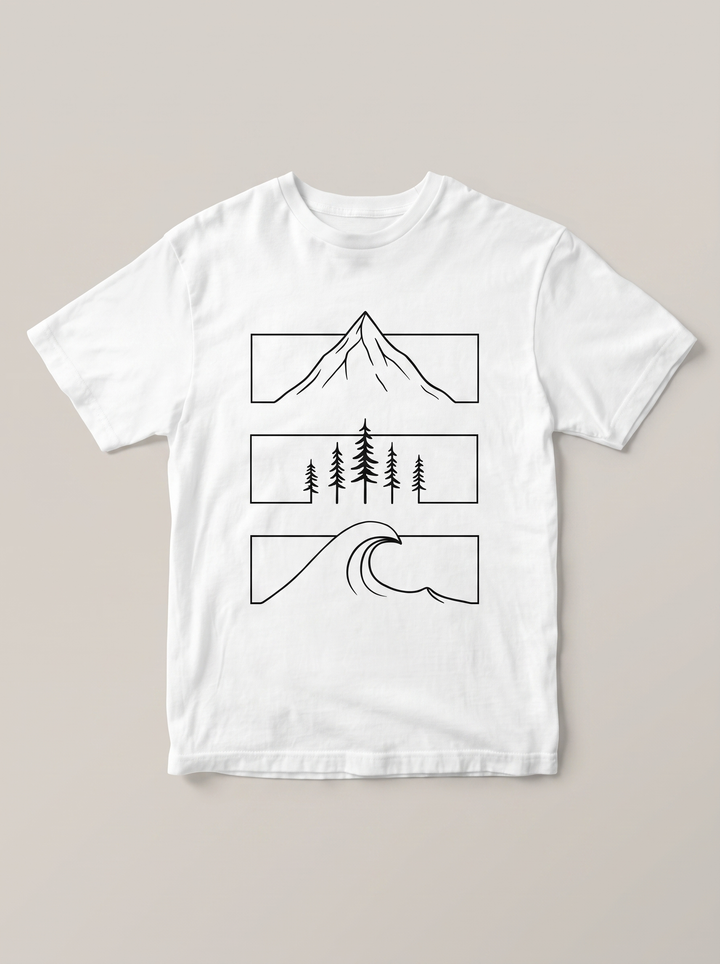 Mountain Forest Wave Nature White T-Shirt - Classic Black variant product mockup
