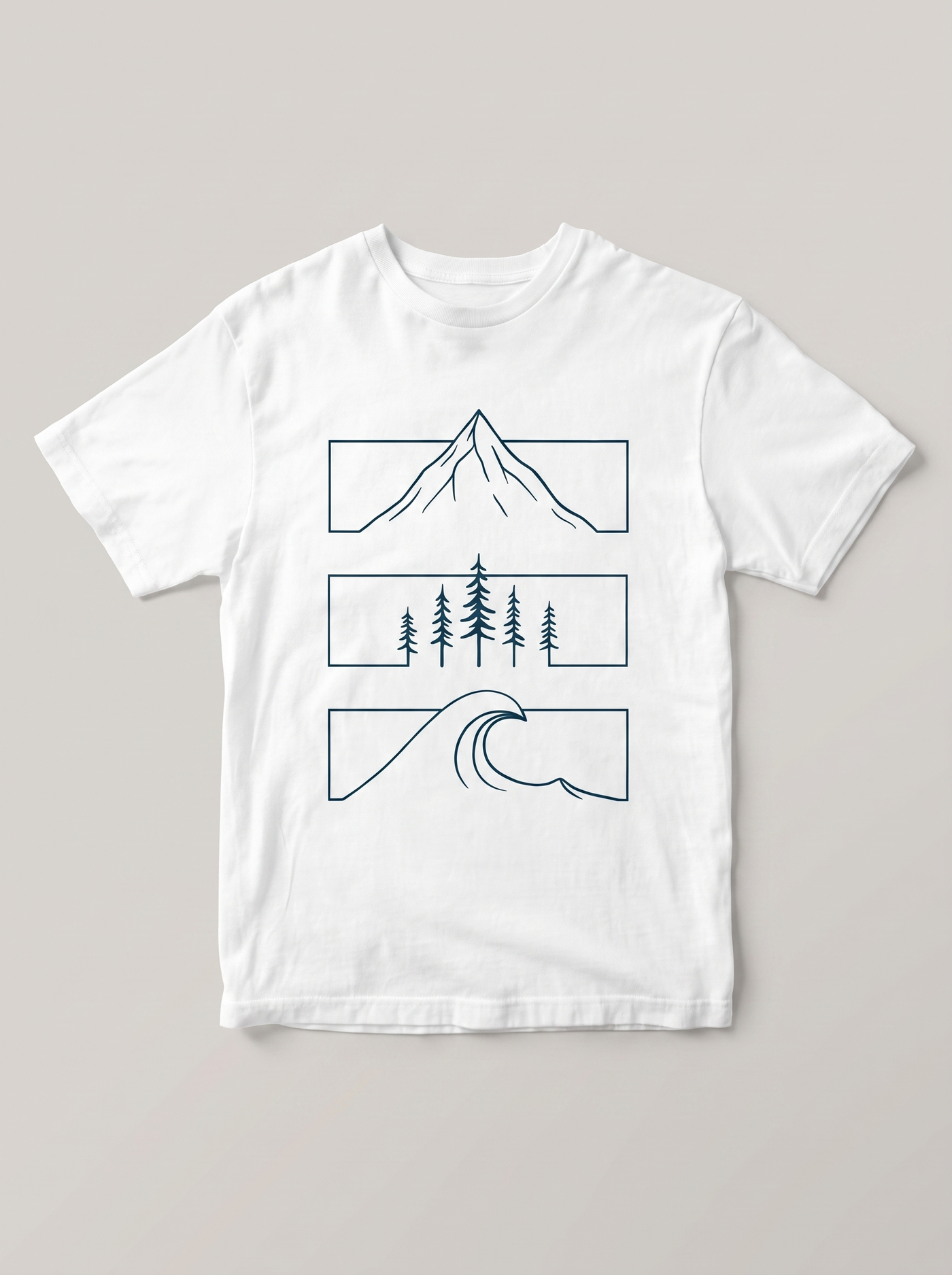 Mountain Forest Wave Nature White T-Shirt - Ocean Blue variant product mockup