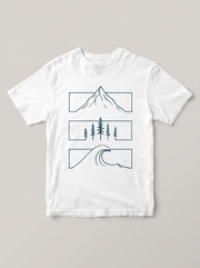 Mountain Forest Wave Nature White T-Shirt - Ocean Blue variant product mockup
