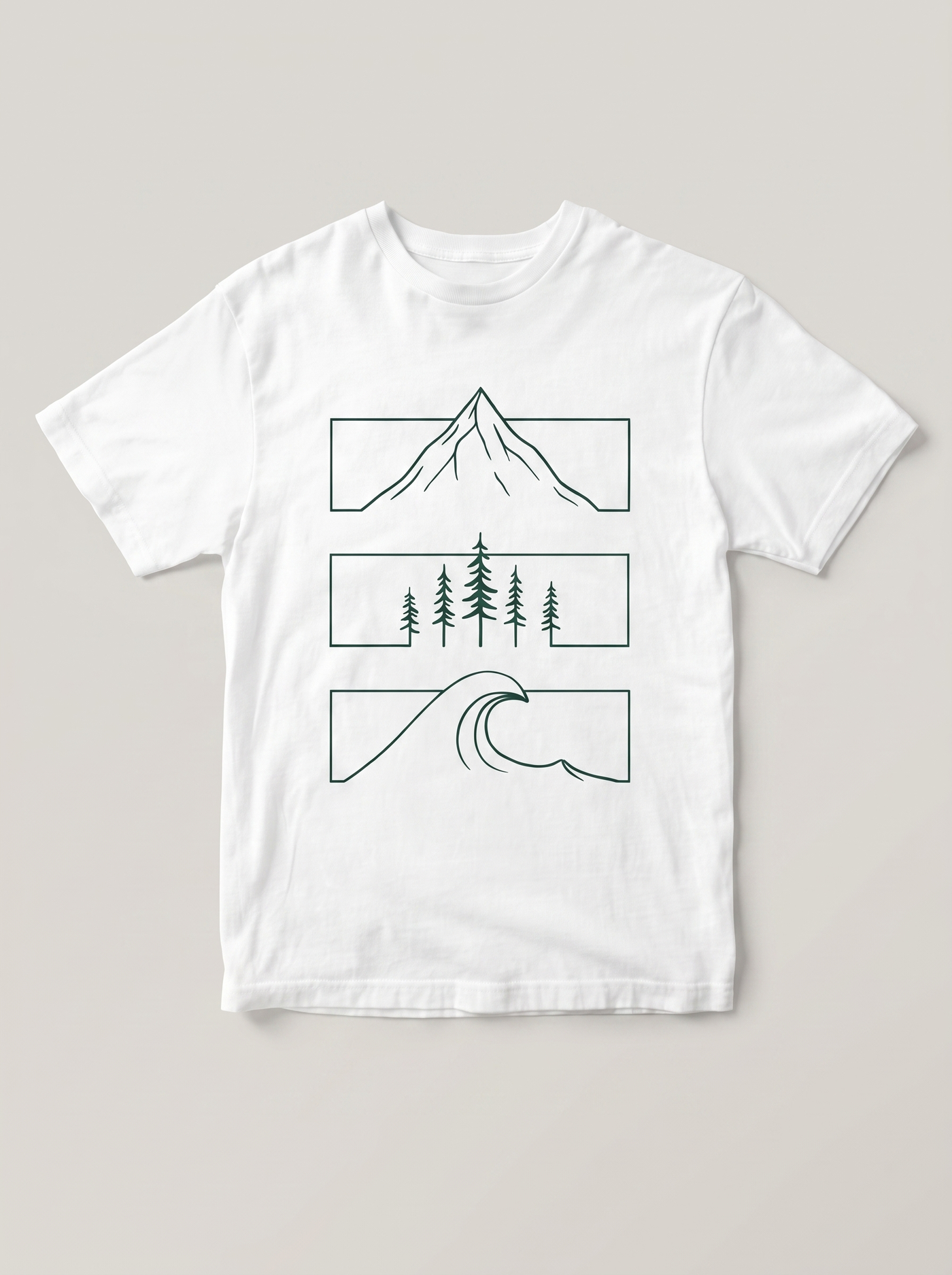 Mountain Forest Wave Nature White T-Shirt - Pine Green variant product mockup