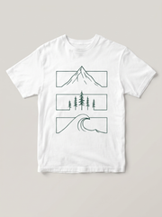 Mountain Forest Wave Nature White T-Shirt - Pine Green variant product mockup