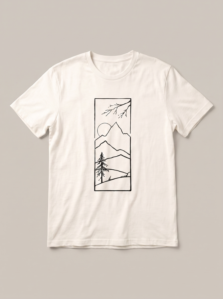 Mountain Window Nature White T-Shirt - Classic Black variant product mockup