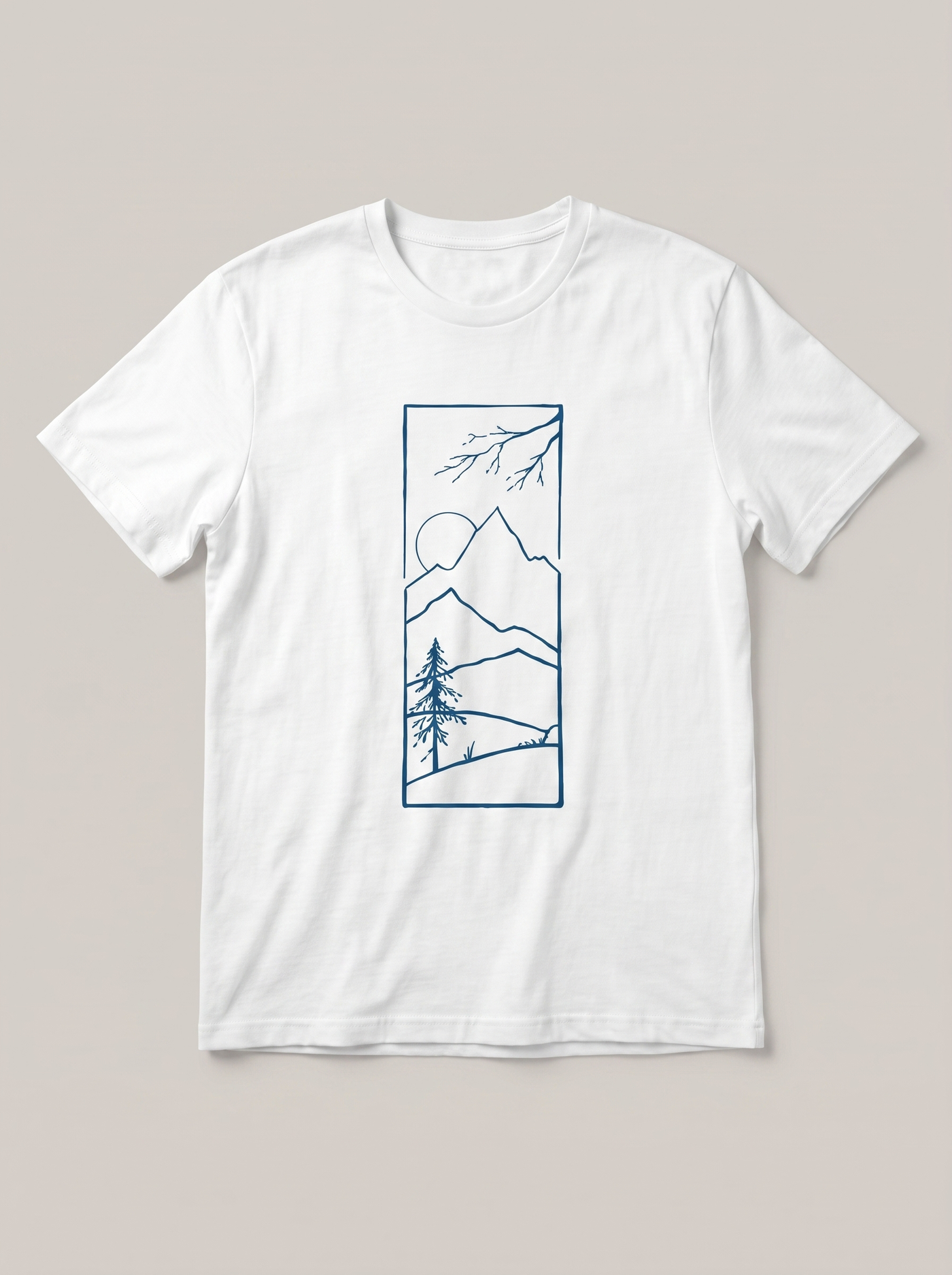 Mountain Window Nature White T-Shirt - Ocean Blue variant product mockup