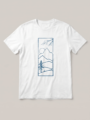 Mountain Window Nature White T-Shirt - Ocean Blue variant product mockup