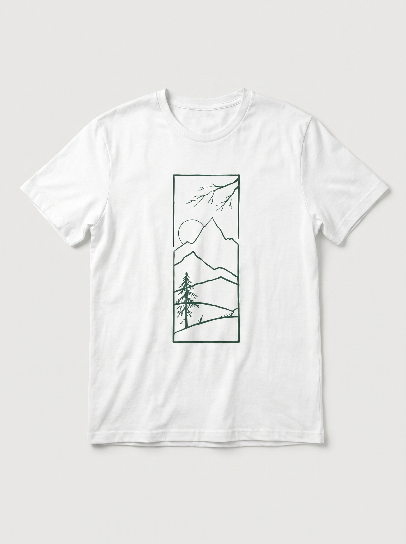 Mountain Window Nature White T-Shirt - Pine Green variant product mockup