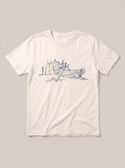 Quiet Boat Nature T-Shirt - Off-White Shirt / Color Theory Design hand-painted flat-lay mockup