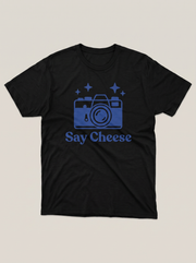 Say Cheese Camera Symbol Black T-Shirt - Cobalt Blue variant product mockup