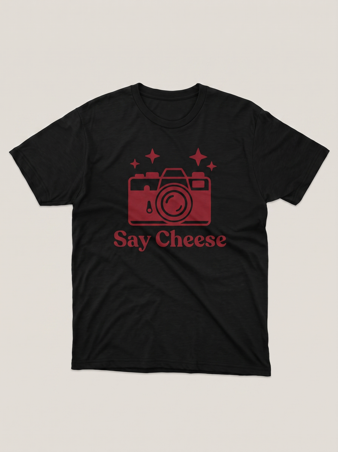Say Cheese Camera Symbol Black T-Shirt - Deep Red variant product mockup
