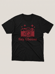 Say Cheese Camera Symbol Black T-Shirt - Deep Red variant product mockup