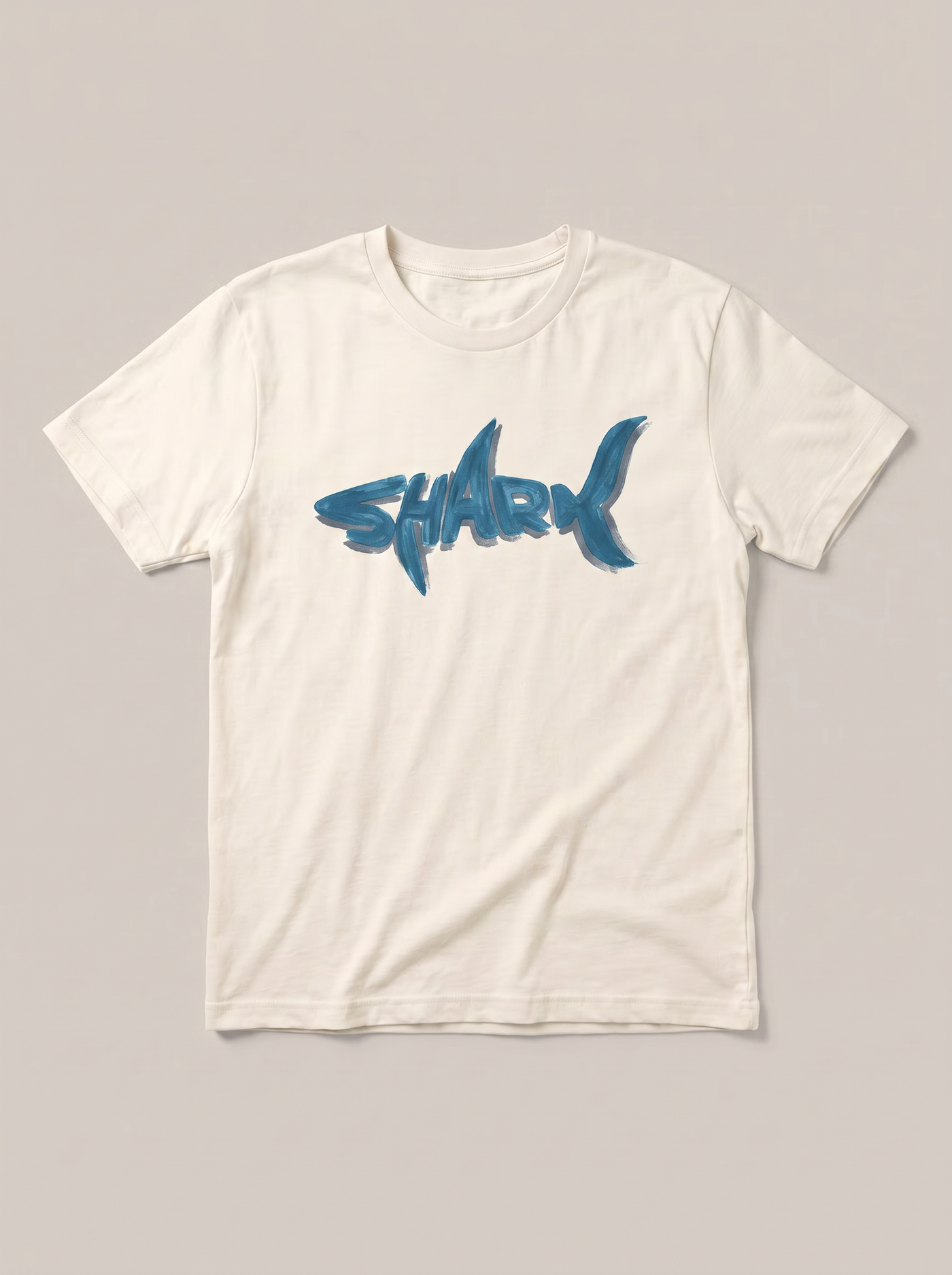 Shark Wordmark White T-Shirt - Off-White Shirt / Color Theory Design hand-painted flat-lay replacement