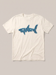 Shark Wordmark White T-Shirt - Off-White Shirt / Color Theory Design hand-painted flat-lay replacement
