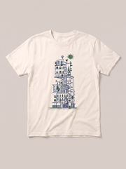 Stacked City Line Art Urban White T-Shirt - Off-White Shirt / Color Theory Design hand-painted flat-lay replacement