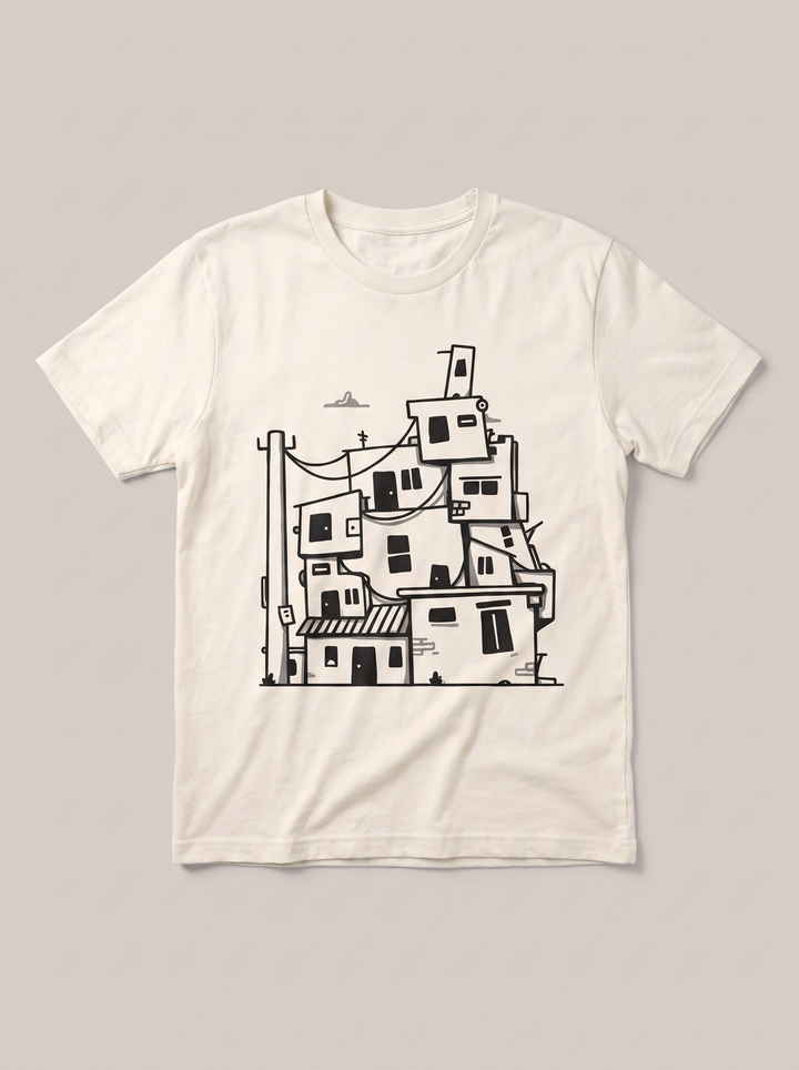 Stacked Houses Urban Cream T-Shirt - Classic Black variant product mockup