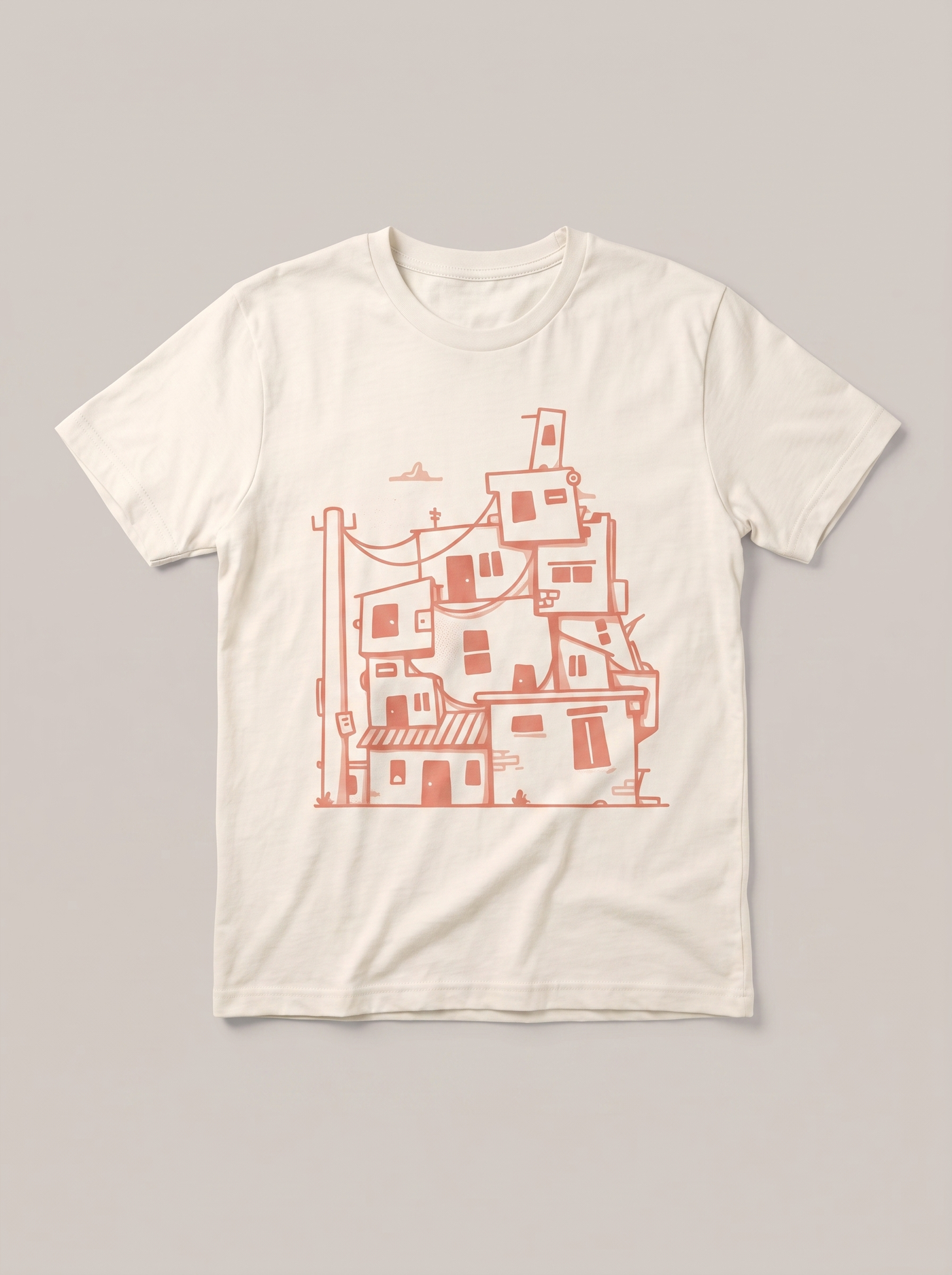 Stacked Houses Urban Cream T-Shirt - Salmon Accent variant product mockup