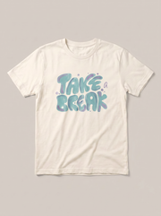 Take A Break Bubble Letter White T-Shirt - Off-White Shirt / Color Theory Design hand-painted flat-lay replacement