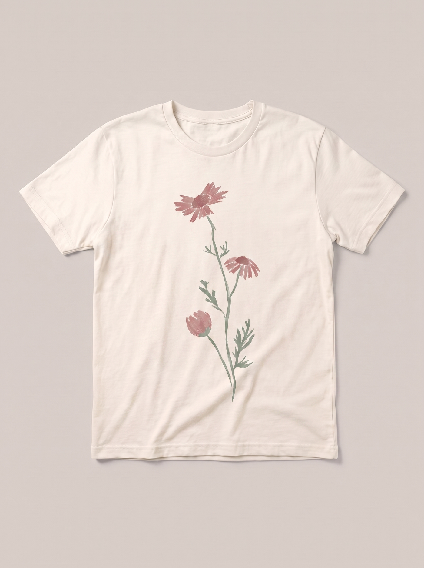Tall Wildflower Frame T-Shirt - Off-White Shirt / Color Theory Design hand-painted flat-lay mockup