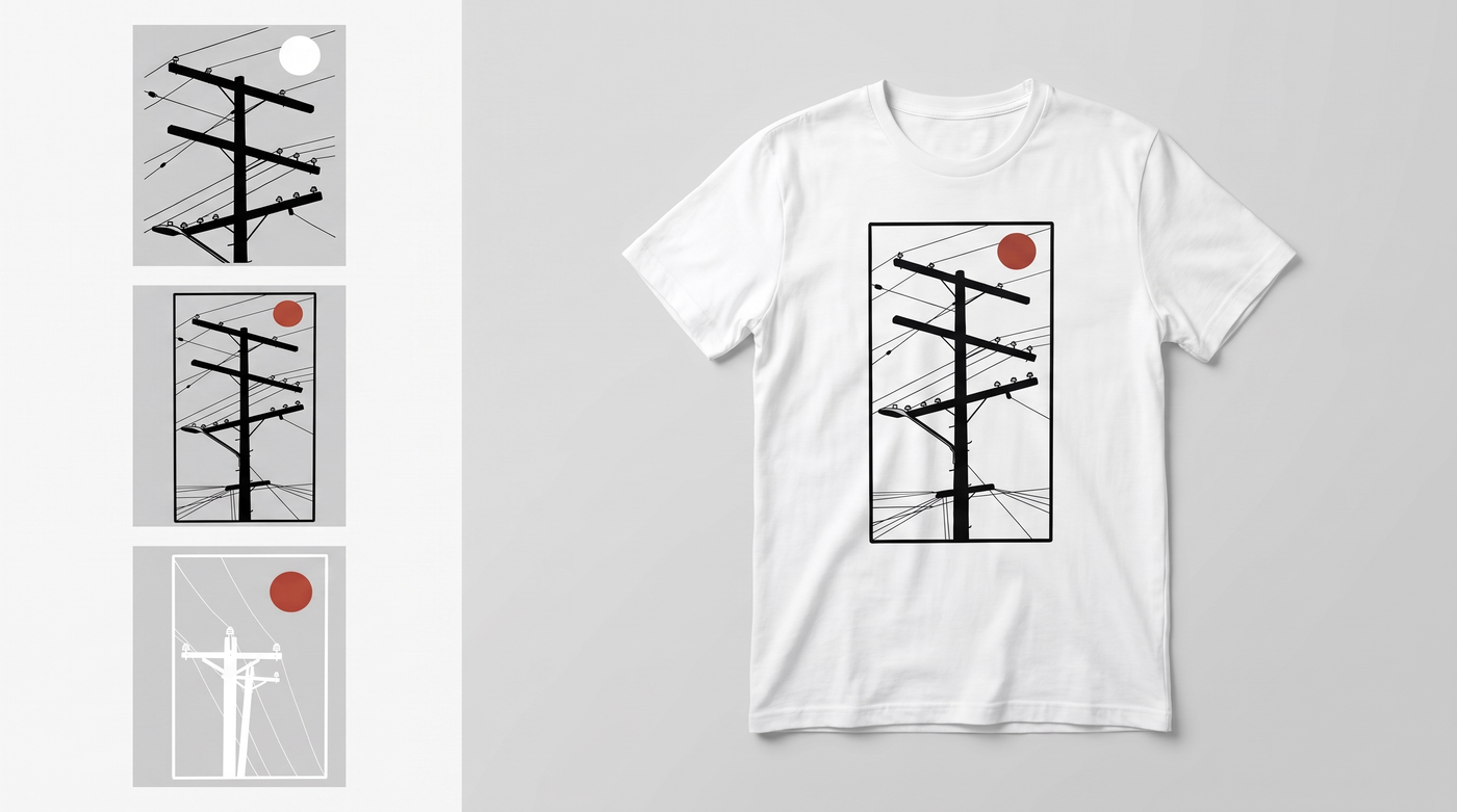 RUAH generated mockup - Utility Pole Red Sun Urban White T-Shirt