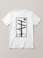 Utility Pole Red Sun Urban White T-Shirt - Black Linework variant product mockup