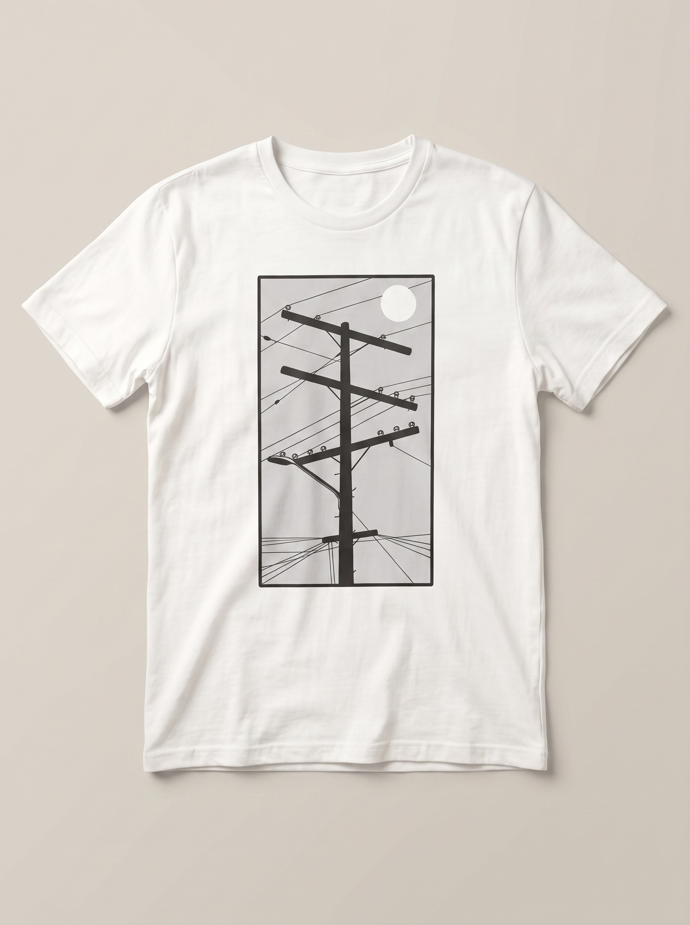 Utility Pole Red Sun Urban White T-Shirt - Soft Gray Accent variant product mockup