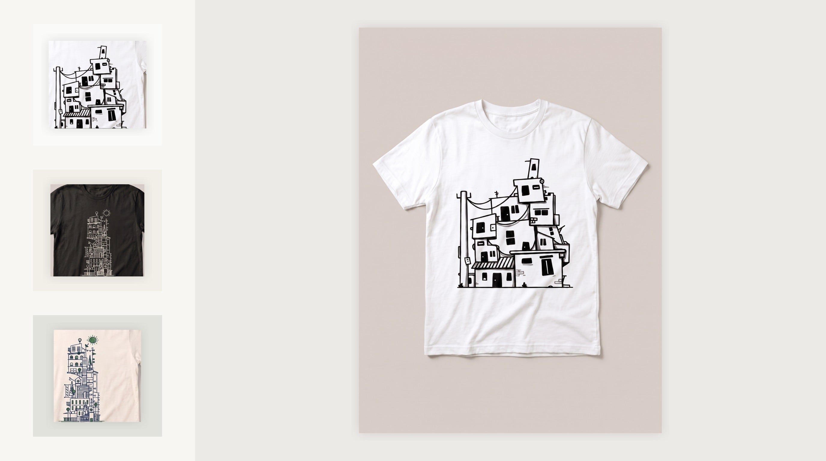 Stacked City Line Art Urban White T-Shirt ranked shirt